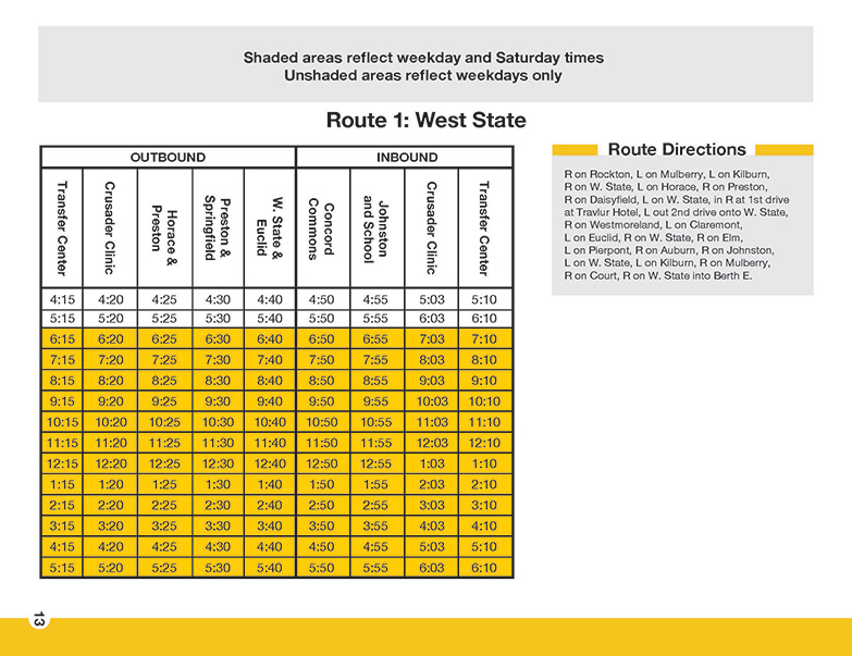 RMTD - Route 1 - West State - Schedule