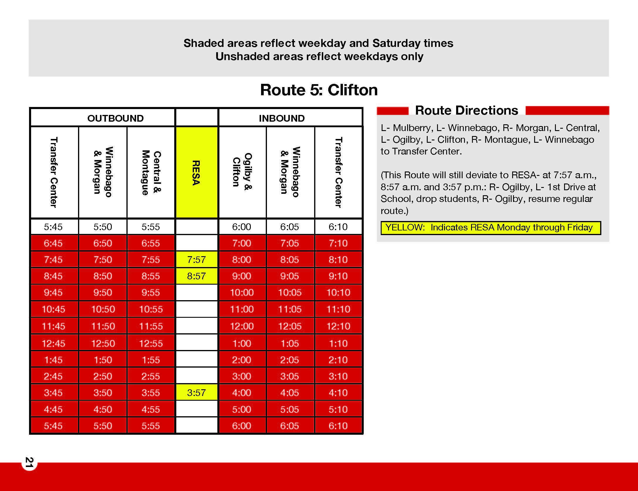 RMTD - Route 5 - Clifton - Schedule