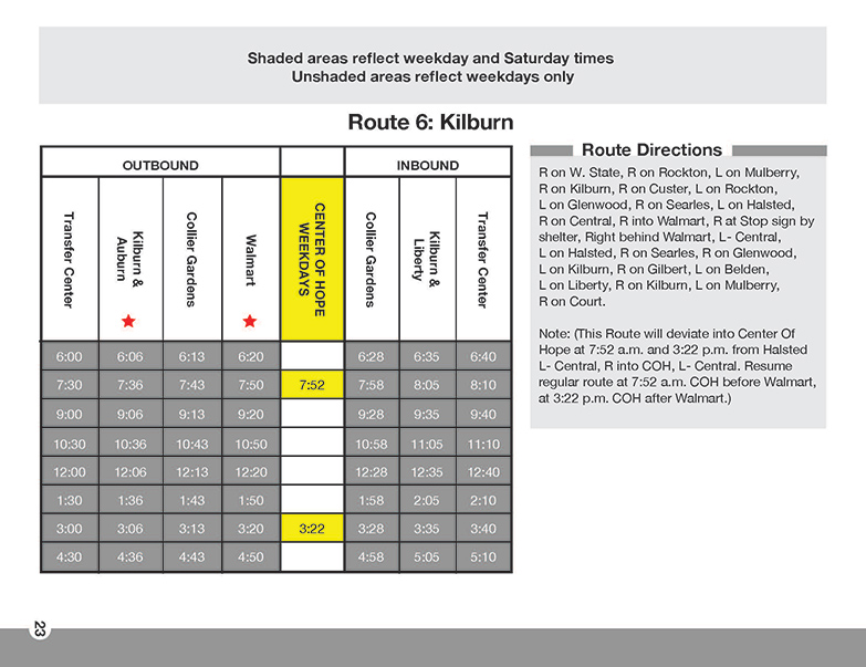 RMTD - Route 6 - Kilburn - Schedule