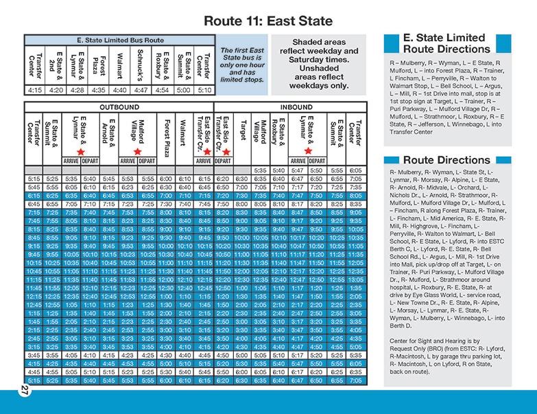 RMTD - Route 11 - East State - Schedule