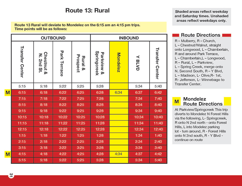 RMTD - Route 13 - Rural - Schedule