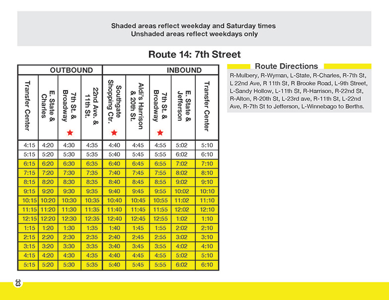 Route 14 - 7th Street -Route Schedule