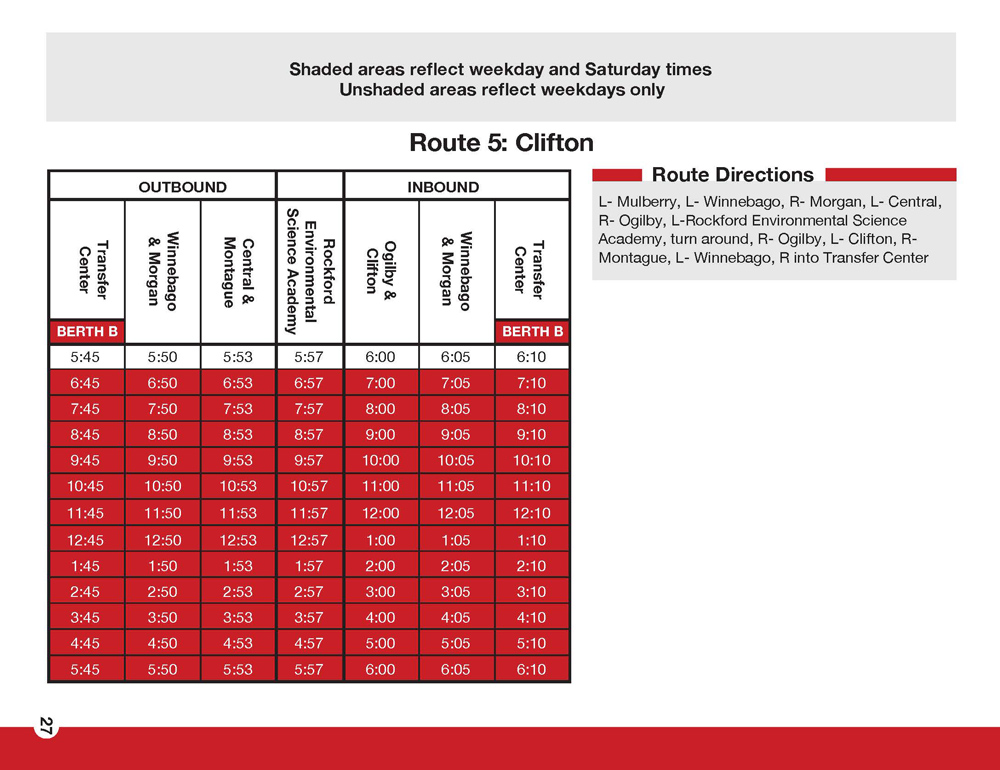 RMTD Clifton Route Schedule