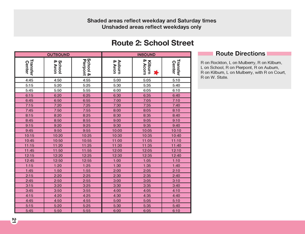 RMTD School Street Route Timetable